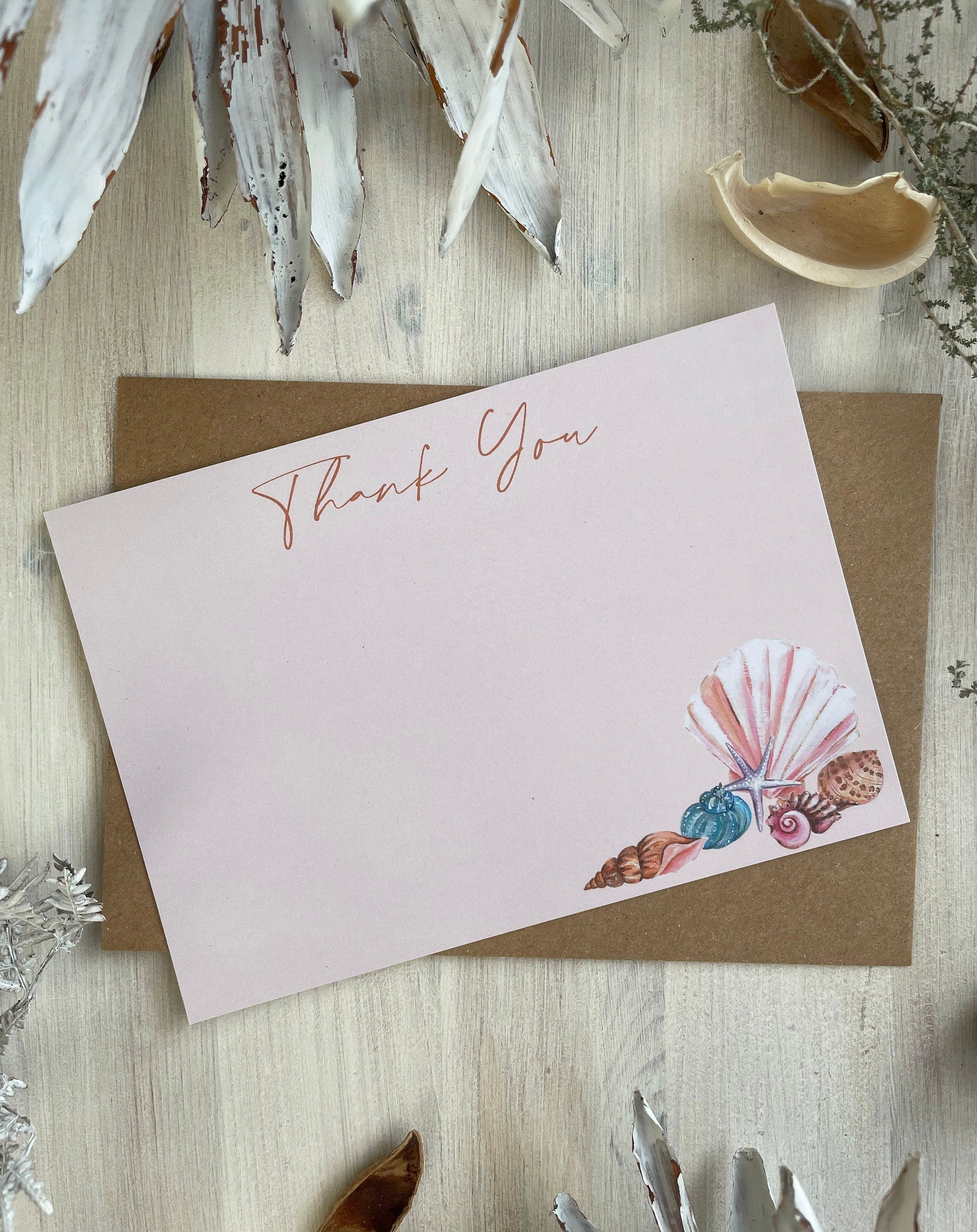 Shells hand painted Pack of 5 or 10 Thank You Cards