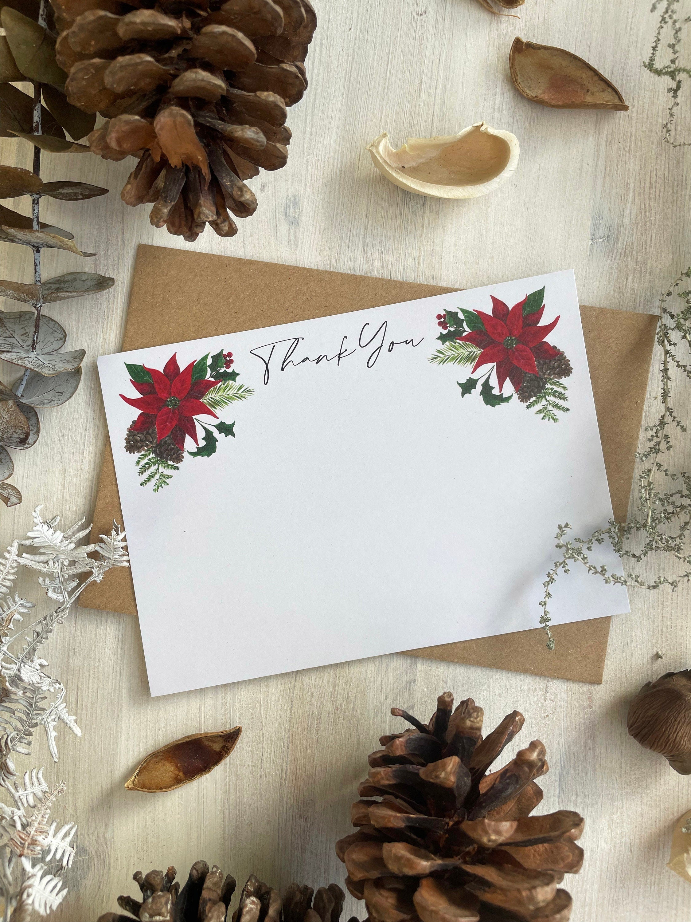 CHRISTMAS FLORAL Pack of 5 or 10 Thank You Cards