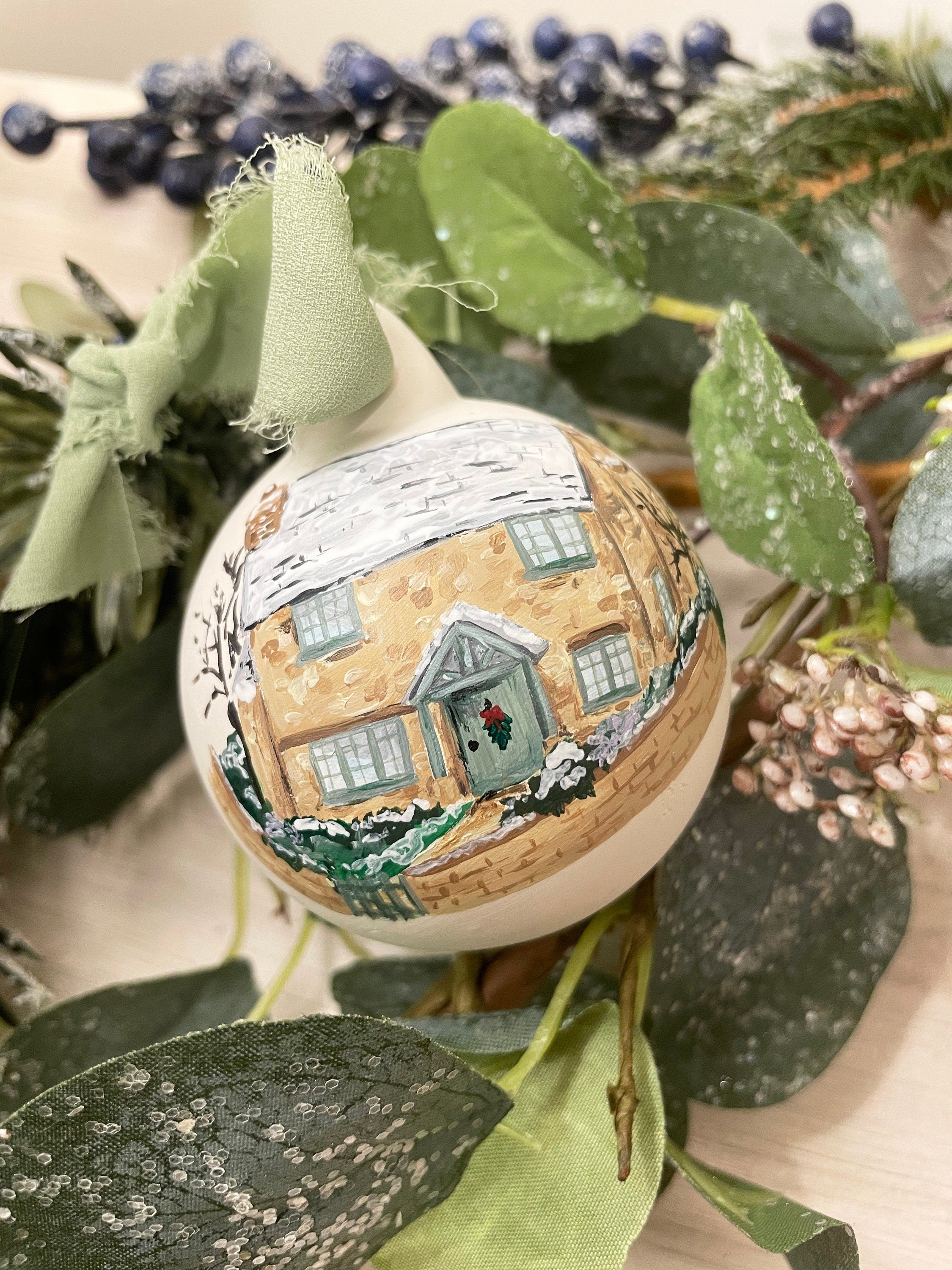 Handpainted ‘The Holiday’ movie Rosehill Cottage House Portrait Ceramic Bauble Decoration Ornament