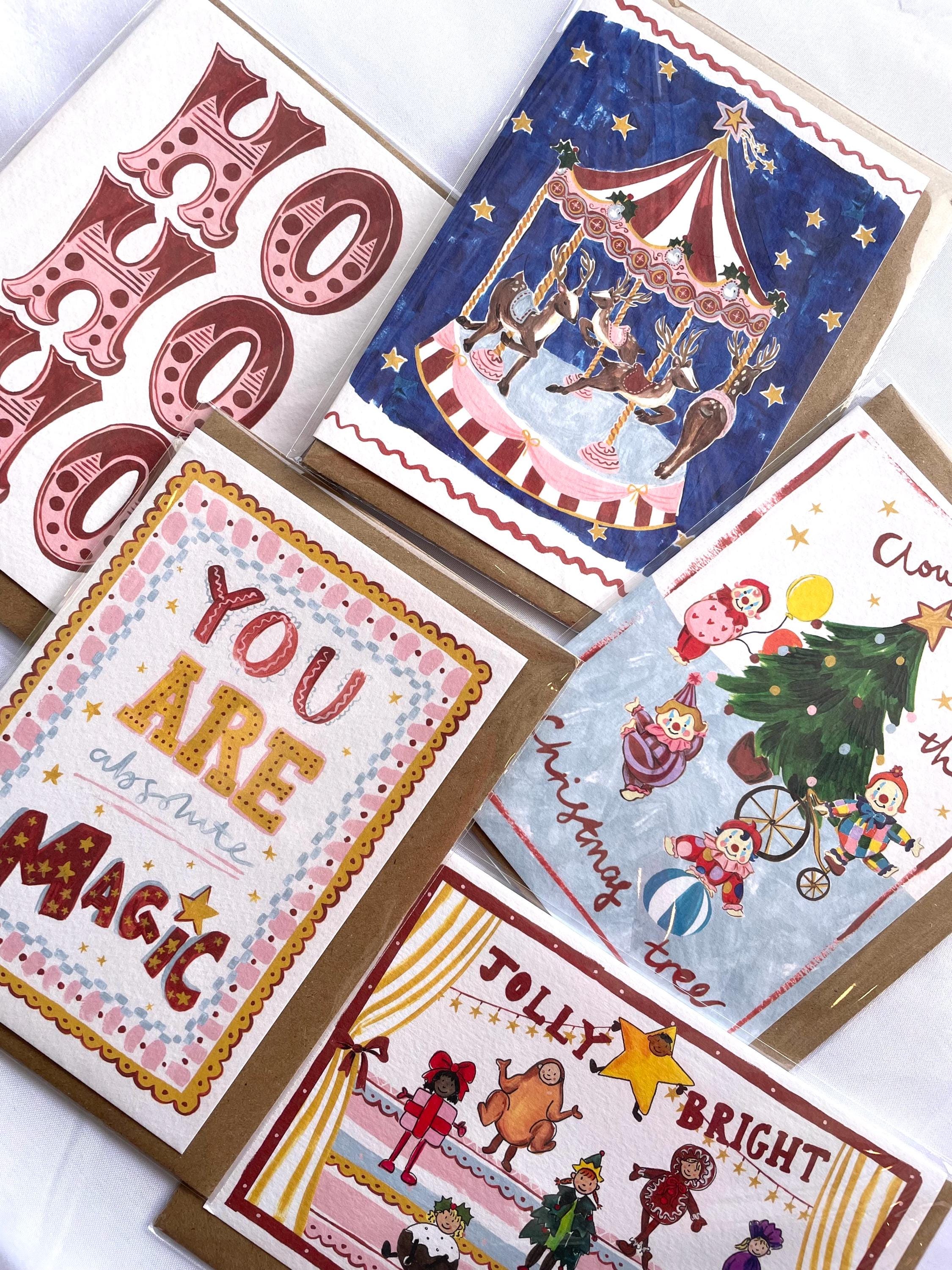 Hand painted circus theme Christmas cards